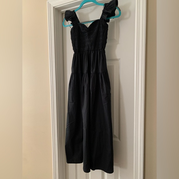 Black Smocked Midi Dress - Picture 2 of 10